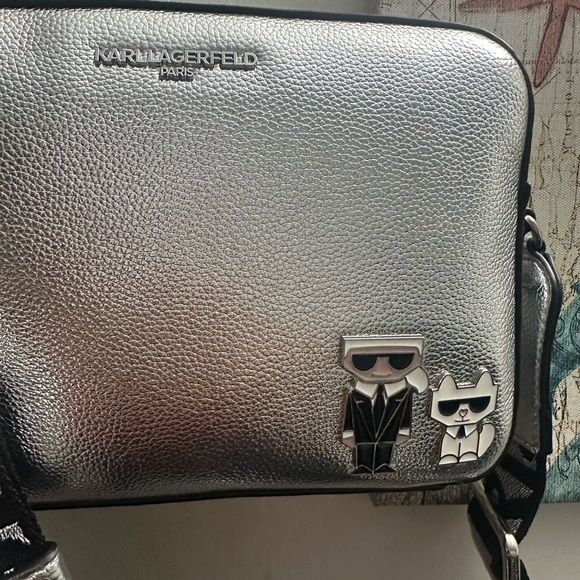 Karl Lagerfeld Metallic Silver Messenger Bag - Picture 4 of 5